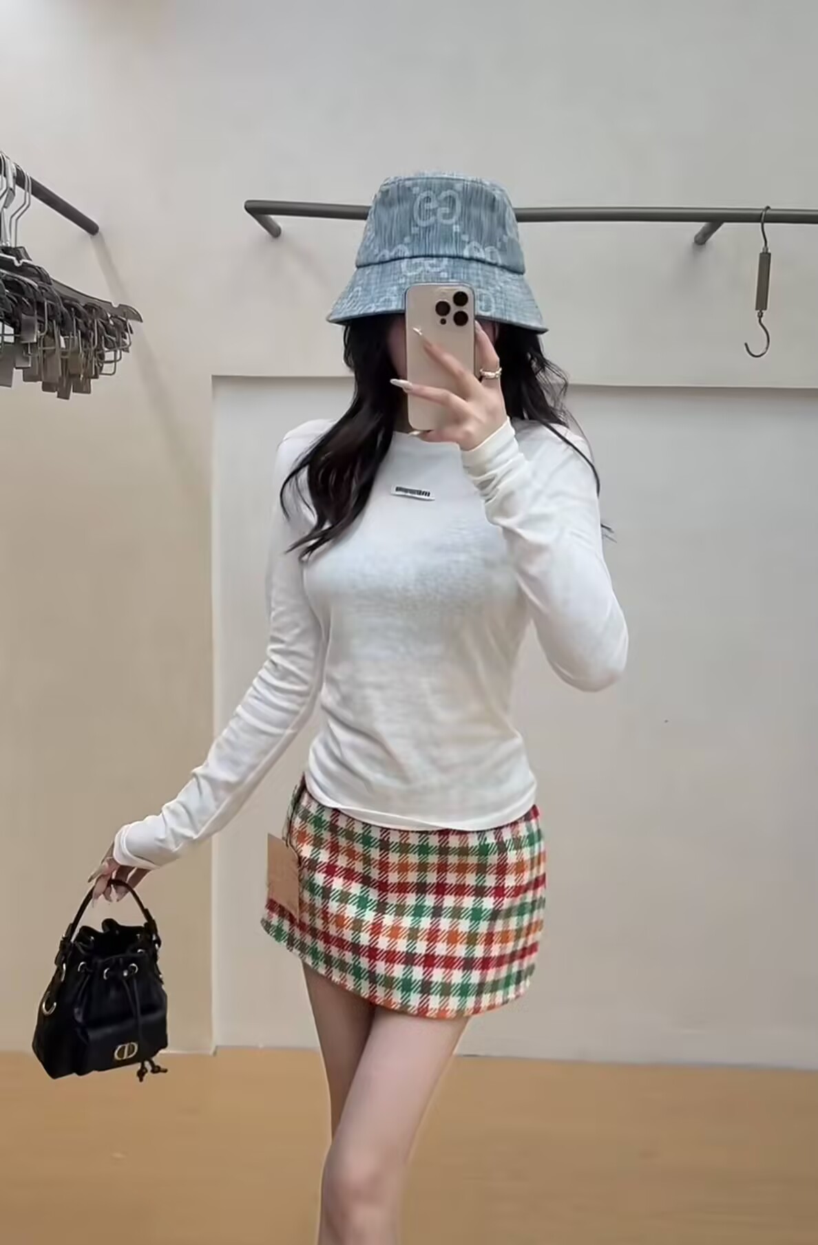 폭발 반드시 입력 미아오 부서 미니멀리즘 맨위 체크무늬 미니 스커트 세트