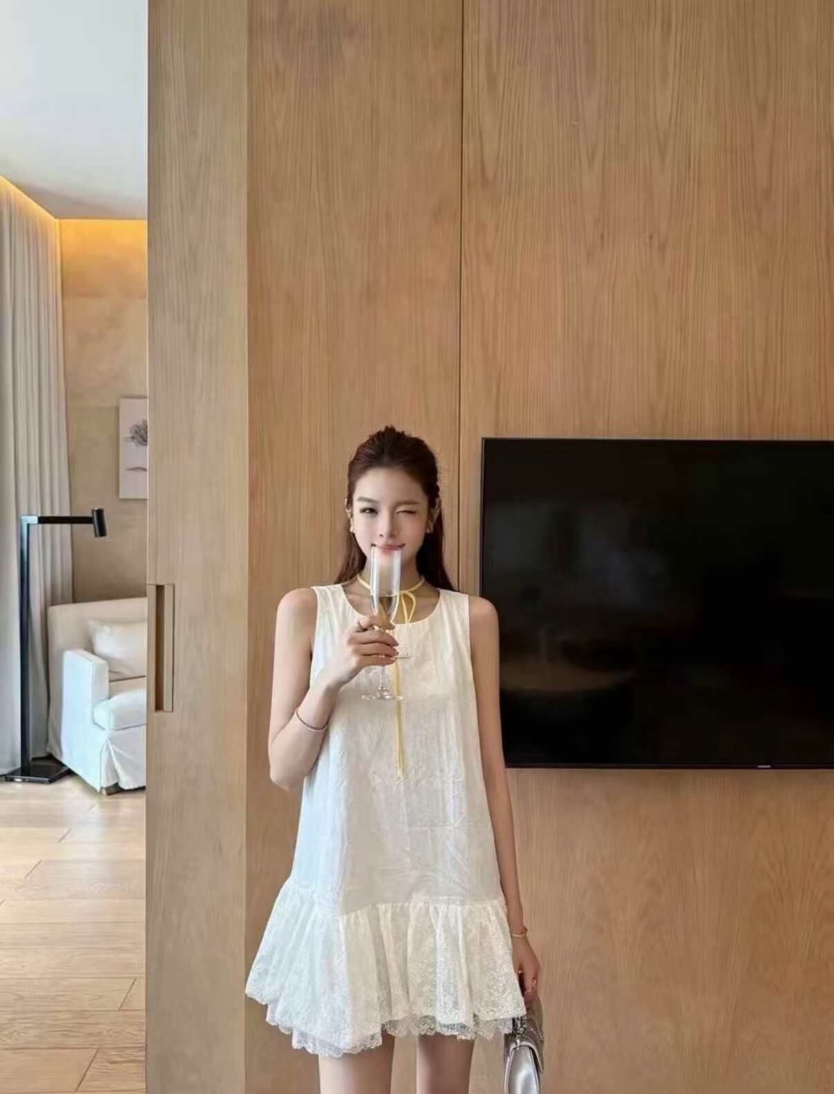 폭발 오류 부서 패치워크 레이스 퍼프 드레스