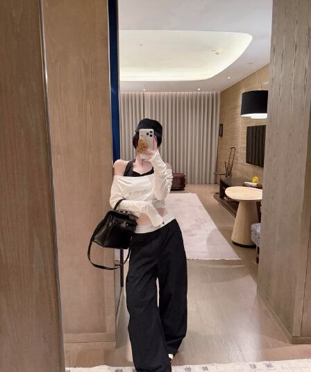 폭발 알파벳 패치워크 리본 캐주얼 넓은 다리 워크웨어 팬츠