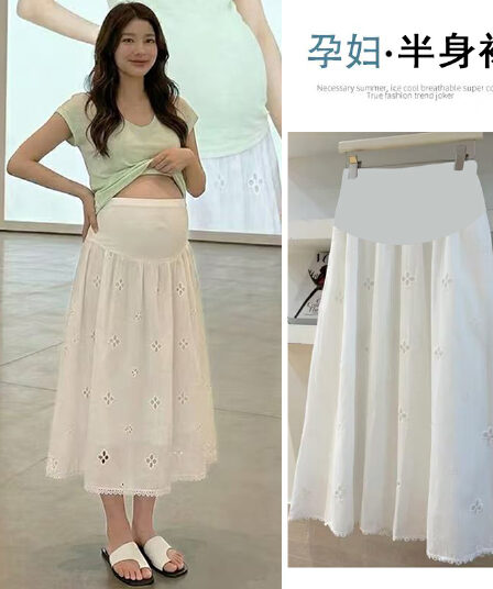지금 임산부 여름 순면 홀로우 아웃 자수 수 있습니다. 복부 지지 반신 스커트