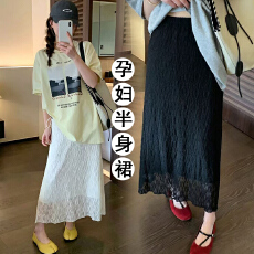 批发孕妇夏季纯色蕾丝气质皱褶可调节孕妇半身裙