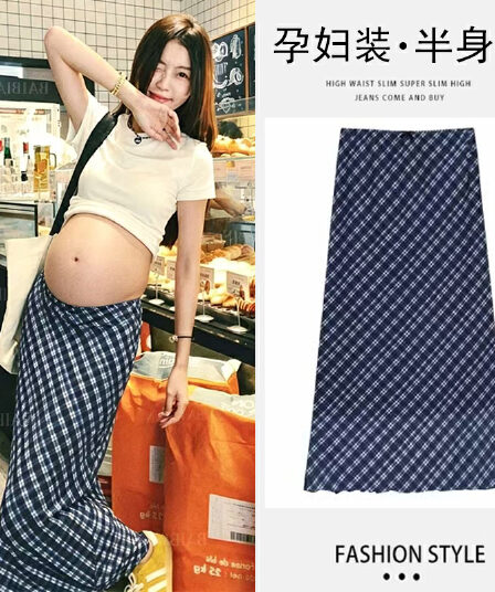 지금 임산부 여름 새로운 높음 폭탄 체크무늬 다용도 반신 스커트