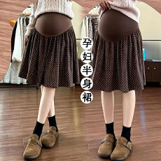批发新品~孕妇秋<b class='q'>冬</b>波点复古灯芯绒可托腹半身裙