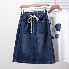 批发实拍<b class='q'>夏</b>春大码松紧腰天丝弹力宽松A字牛仔中裙胖MM显瘦五分半身裙