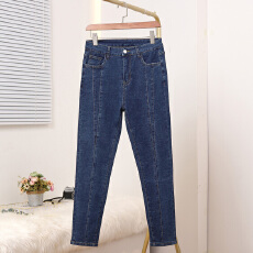 批发实拍春新款弹力<b class='q'>大码</b>高腰显瘦小脚牛仔裤胖MM200斤韩版休闲女长裤