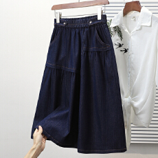 批发实拍春款胖mm大码松紧腰牛仔中长款半身裙弹力韩版宽松显瘦a字裙