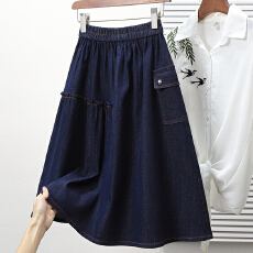 批发实拍2026春款大码宽松A字中长款牛仔裙胖MM显瘦弹力大摆裙半身裙