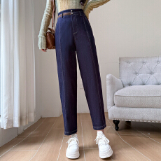 批发实拍2026春款大码韩版宽松弹力九分牛仔女裤胖MM老爹裤松紧腰裤