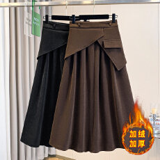 批发实拍<b class='q'>冬</b>款大码松紧腰加绒加厚中长款裙高腰胖mm显瘦遮胯A字半身裙