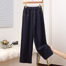 批发实拍2026春新款<b class='q'>大码</b>松紧腰窄版直筒牛仔女长裤胖MM高腰显瘦女裤