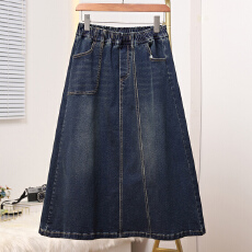 批发实拍2026春新款大码松紧腰宽松中长款<b class='q'>牛仔</b>裙胖MM遮肚时尚半身裙
