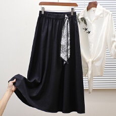 批发实拍2026春款大码中长款<b class='q'>牛仔</b>半身裙胖MM松紧腰A字宽松半身裙