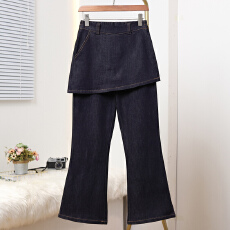 批发实拍2026春新款大码松紧腰休闲牛仔<b class='q'>裙裤</b>胖MM弹力显瘦拖地微喇女裤