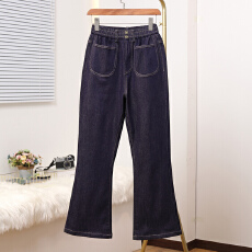 批发实拍2026春新款大码松紧腰微喇弹力牛仔裤前MM高腰宽松拖地女长裤