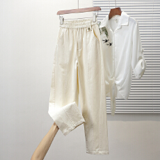 批发实拍春新款大码宽松紧腰弹力韩版哈伦九分女裤胖MM松紧腰萝卜裤