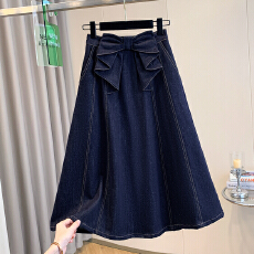 批发实拍春夏新款大码宽松松紧腰A字弹力<b class='q'>牛仔</b>半身裙胖MM显瘦中长款裙