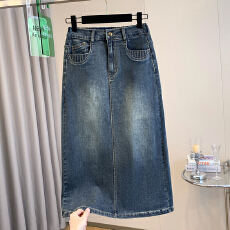 批发实拍春夏新款<b class='q'>大码</b>弹力<b class='q'>韩版</b>半身A字牛仔裙胖MM休闲松紧腰中长款裙