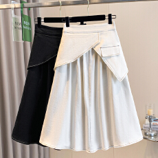 批发实拍春<b class='q'>夏</b>大码松紧腰牛仔中长款裙高腰胖mm显瘦遮胯A字休闲半身裙