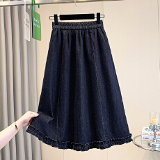 批发实拍春<b class='q'>夏</b>新款大码高腰松紧腰宽松A字牛仔半身裙胖MM显瘦时尚女裙