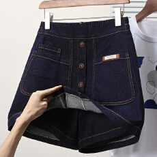 批发实拍<b class='q'>夏</b>新款欧版松紧腰大码弹力牛仔短裙裤胖MM显瘦A字裙半身裙