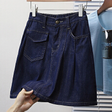 批发实拍<b class='q'>夏</b>新款大码宽松加内衬防走光牛仔半身裙胖MM松紧腰度假A字裙