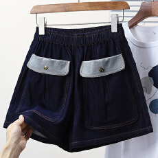 批发实拍<b class='q'>夏</b>新款大码宽松松紧腰休闲天丝牛仔短裤胖MM阔腿显瘦洋气热裤