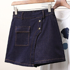 批发实拍夏新款韩版假二件防走光<b class='q'>大码</b>牛仔薄款短裙裤胖MM时尚弹力短裤