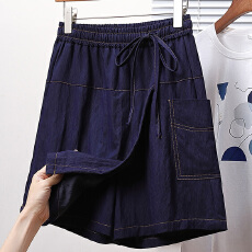 批发实拍夏款大码天丝五分<b class='q'>牛仔裙</b>裤胖MM防走光<b class='q'>半身裙</b>五分裙松紧腰中裤