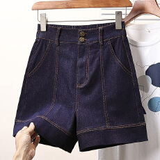 批发实拍夏新款大码宽松阔腿牛仔短裤胖MM松紧腰高腰韩版四分裤