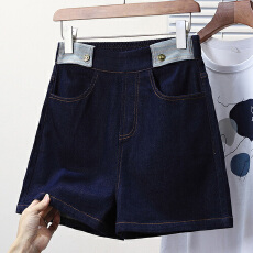 批发实拍夏款宽松大码松紧腰休闲四分牛仔<b class='q'>裤</b>胖MM<b class='q'>显瘦</b>高腰阔腿天丝短<b class='q'>裤</b>