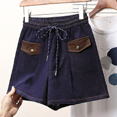 批发实拍夏新款大码松紧腰阔腿宽松弹力四分牛仔<b class='q'>短裤</b>胖MM显瘦热裤