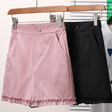 批发实拍夏新款大码宽松韩版薄款阔腿四分<b class='q'>短裤</b>胖MM松紧腰花边休闲热裤