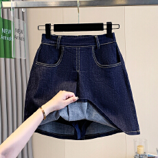 批发实拍夏新款大码宽松加内衬防走光牛仔半身裙胖MM松紧腰度假A字裙