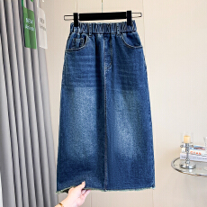 批发实拍早<b class='q'>秋</b>夏款薄款胖mm大码女装韩版复古高腰百搭显瘦牛仔半身裙