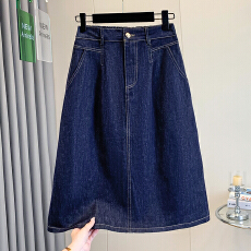 批发实拍早<b class='q'>秋</b>款大码松紧腰中长款牛仔裙胖MM高腰宽松半身裙显瘦A字裙