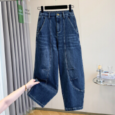 批发实拍<b class='q'>秋</b>新款大码弹力宽松阔腿弯刀牛仔裤胖MM显瘦小个子休闲女长裤