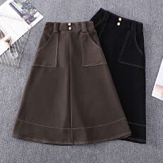 批发实拍冬新款大码毛呢中长款加厚大摆裙胖MM宽松A字休闲半身裙