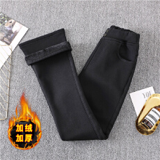 批发实拍冬新款大码高腰弹力加绒加厚微喇女休闲显瘦胖MM韩版保暖裤