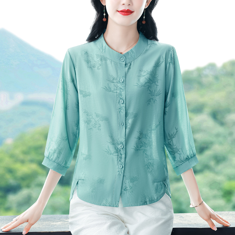 2026 새로운 외국 가스 중간 소매 쉬폰 셔츠 여성 의류 봄 여름 작은 셔츠 루즈핏 캐주얼 고급 Chic 표지 배 맨위