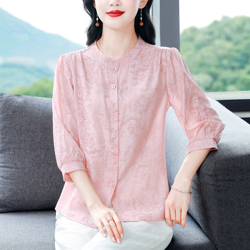 2026 새로운 외국 가스 중간 소매 쉬폰 셔츠 여성 의류 봄 여름 작은 셔츠 루즈핏 캐주얼 고급 Chic 표지 배 맨위