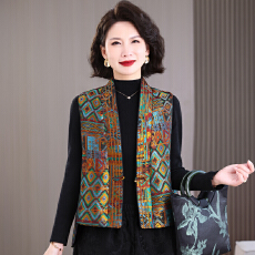 批发新中式复古提花气质马夹背心女2026新品别致盘扣洋气刺绣马甲坎肩