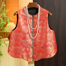 批发新年中式提花气质马夹背心女2025秋季新品别致盘扣马甲双面穿