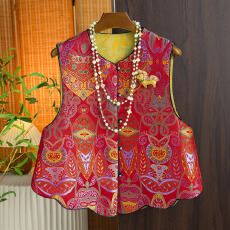 批发新年中式提花气质马夹背心女2026春季新品别致盘扣马甲双面双穿