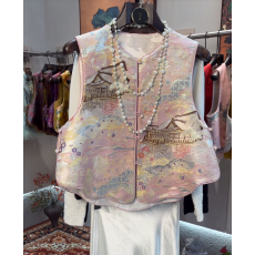 批发新年中式提花气质马夹背心女2026春季新品别致盘扣马甲双面穿