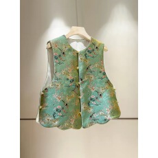 批发新年中式提花气质马夹背心女2026春季新品别致盘扣马甲双面穿