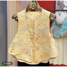 批发新年中式提花气质马夹背心女2026春季新品别致盘扣马甲双面穿