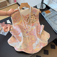 批发新年中式提花气质马夹背心女2026春季新品别致盘扣马甲双面穿