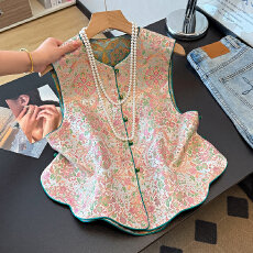 批发新年中式提花气质马夹背心女2026春季新品别致盘扣马甲双面穿