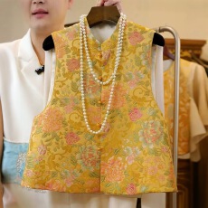 批发新年中式提花气质马夹背心女2026春季新品别致盘扣马甲双面穿