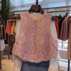 批发新年中式提花气质马夹背心女2026春季新品别致盘扣马甲双面穿